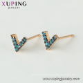 94989 xuping gold plated stud earring with blue turquoise letter v